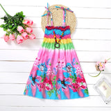 Girls Floral Boho Beach Dress with Necklace Gift Summer Wear