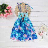 Girls Floral Boho Beach Dress with Necklace Gift Summer Wear