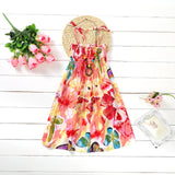 Girls Floral Boho Beach Dress with Necklace Gift Summer Wear