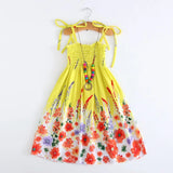 Girls Floral Boho Beach Dress with Necklace Gift Summer Wear
