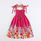 Girls Floral Boho Beach Dress with Necklace Gift Summer Wear