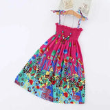 Girls Floral Boho Beach Dress with Necklace Gift Summer Wear