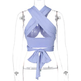 Women Strappy Cross Over Front Cut Out Halter Neck Sleeveless Summer Sexy Tops