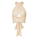 Women Strappy Cross Over Front Cut Out Halter Neck Sleeveless Summer Sexy Tops