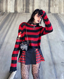 Women’s Goth Striped Sweater Y2K Grunge Emo Pullover Top