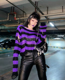 Women’s Goth Striped Sweater Y2K Grunge Emo Pullover Top