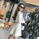 BLLOCUE 2024 Autumn Runway Tweed 2 Piece Set Dress Designer Winter Women White Short Jacket Coat + Mini Tank Tassel Wool Suits