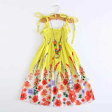 Girls Floral Boho Beach Dress with Necklace Gift Summer Wear