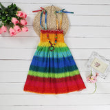 Girls Floral Boho Beach Dress with Necklace Gift Summer Wear