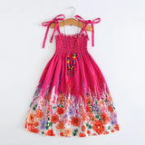 Girls Floral Boho Beach Dress with Necklace Gift Summer Wear