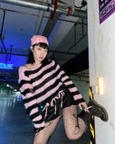 Women’s Goth Striped Sweater Y2K Grunge Emo Pullover Top
