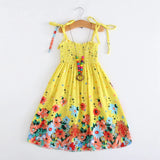 Girls Floral Boho Beach Dress with Necklace Gift Summer Wear