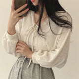 Women's White Knit Cardigan Korean Style Lace-Up Summer Top