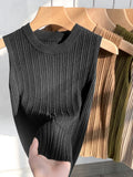 AOSSVIAO 2026 Korea Knitted Vests Women Top O-neck Solid Tank Blusas
