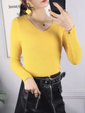 Women's V-Neck Knitted Turtleneck Slim-Fit Long-Sleeve Anti-Pilling Casual Elegant Plain Sweater