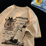 Oversized Cartoon Cat Print Couples Short Sleeve T-Shirt