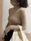 Women's High-Neck Knitted Turtleneck Slim-Fit Long-Sleeve Anti-pilling Casual Elegant Plain Sweater