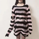 Women’s Goth Striped Sweater Y2K Grunge Emo Pullover Top
