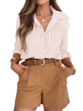 Ladies Cotton Striped Long Sleeve Casual Shirt Top