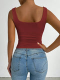 Women's Casual Square Neck Sleeveless Cami Crop Top Solid