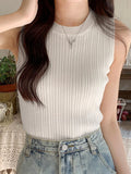 AOSSVIAO 2026 Korea Knitted Vests Women Top O-neck Solid Tank Blusas