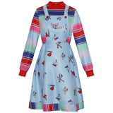 Chucky Costume Set: Striped Shirt & Blue Overalls Jump Dress - Cosplay