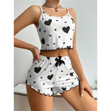 Women's Love Print Pajama Set Soft Tank Top Shorts S-XL
