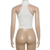Metal Buckle Decoration Tank Tops Women's Off-Shoulder Outfit