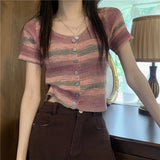 Ice Silk Short Sleeve Open Cardigan Women's Top Rainbow