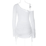 Women's Ruched Lace-Up Sheer Mini Party Dress Summer 2026