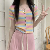 Ice Silk Short Sleeve Open Cardigan Women's Top Rainbow
