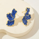 Metal Flower Cream Stud Earrings for Women Fashion Gold Color