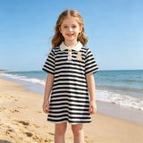 Girls Striped Polo Dress Short Sleeve A-Line School Dress