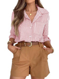 Ladies Cotton Striped Long Sleeve Casual Shirt Top
