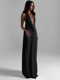 Women's Deep V Neck High Slit Backless Maxi Dress for Summer