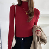 Women's High-Neck Knitted Turtleneck Slim-Fit Long-Sleeve Anti-Pilling Casual Elegant Plain Sweater