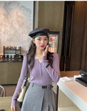 Women’s V-Neck Button Sweater Long Sleeve Slim Knit Pullover