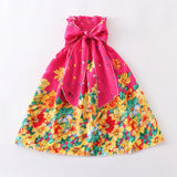 Girls Floral Boho Beach Dress with Necklace Gift Summer Wear