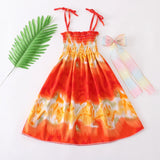 Girls Floral Boho Beach Dress with Necklace Gift Summer Wear