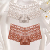 2Pcs Lace Four Shorts Women's Panties Floral Underwear S-XL