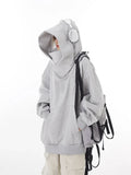 Winter Solid Color Ninja Turtleneck Hoodies For Women Y2K Vintage Fleece Sweatshirts Hip Hop Japanese Streetwear Oversized Hoodie