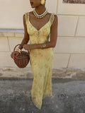 Women's Floral Print Maxi Dress Backless Summer Beachwear