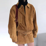 Retro casual versatile lapel collar loose long-sleeved jacket + A-word skirt corduroy two-piece set