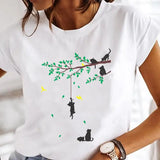 Women's Cartoon Cat Print Short-Sleeved T-Shirt Style Cloths