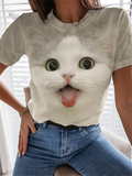 Cat Print T-Shirt Fashion Female Tees Tops Summer Clothing