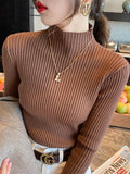 Knitted Tops Women Turtleneck Sweater Long Sleeve Casual Slim Pullover