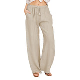 Women's Fashion Cotton Linen Pants Elastic Female Trousers