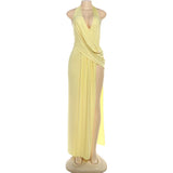 Women's Deep V Neck High Slit Backless Maxi Dress for Summer