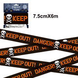Orange Halloween Caution Tape  Black Skull Haunted House Warning Decor