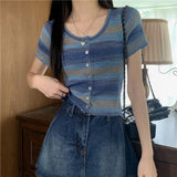 Ice Silk Short Sleeve Open Cardigan Women's Top Rainbow